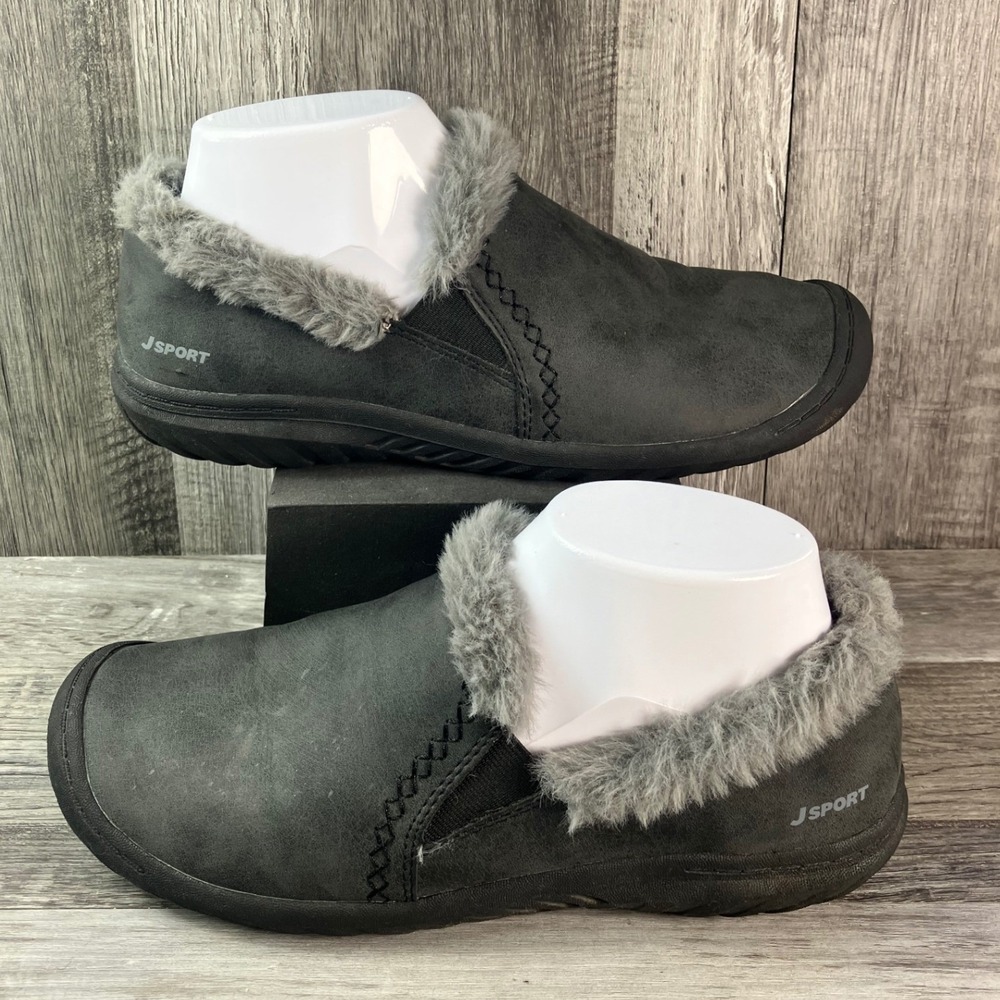 J Sport by Jambu Womens 8M Grey Faux Suede Fur Lined Slip On All-Terra Loafers